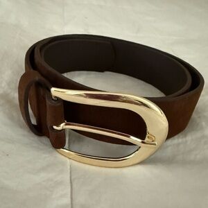 Chocolate Brown Suede Belt with Gold Buckle